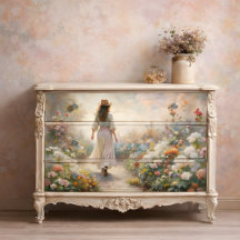 Woman in Garden Path - Romantic Floral Decoupage