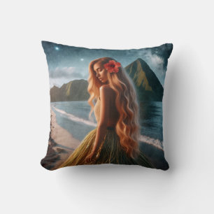Woman in Grass Skirt Throw Pillow