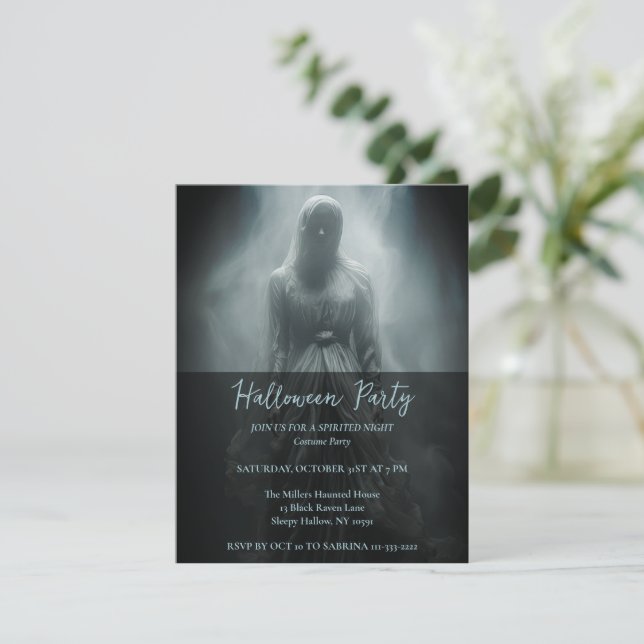 Woman in Gray Halloween Party Invitation (Standing Front)