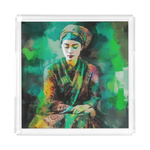 Woman in Green  Acrylic Tray