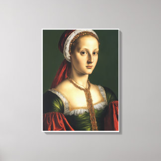 Woman in Green Dress and Red Hat Canvas Print