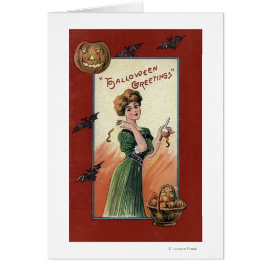 Woman in Green Dress Peeling Apple (Front)