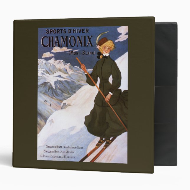 Woman in Green Skiing Poster 3 Ring Binder (Front/Inside)