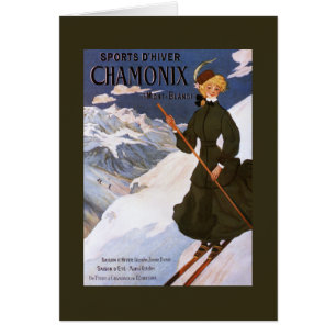 Woman in Green Skiing Poster Cards
