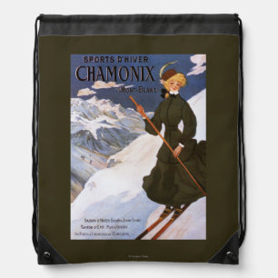 Woman in Green Skiing Poster Drawstring Bag