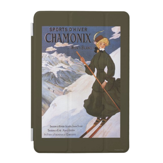 Woman in Green Skiing Poster iPad Mini Cover (Front)