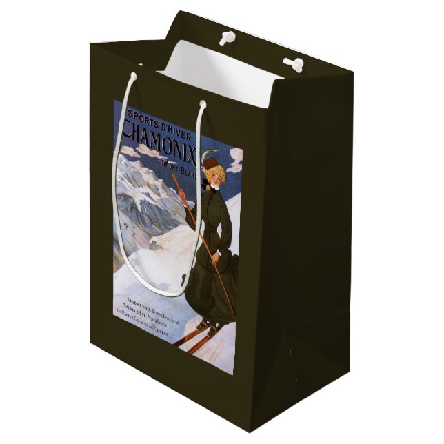 Woman in Green Skiing Poster Medium Gift Bag (Front Angled)