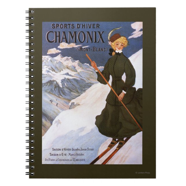 Woman in Green Skiing Poster Notebook (Front)