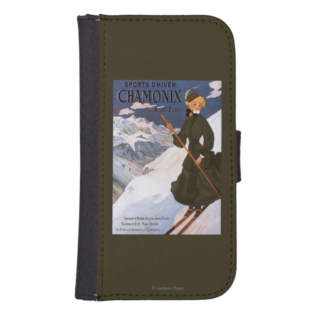 Woman in Green Skiing Poster Samsung Galaxy Wallet Case (Front)