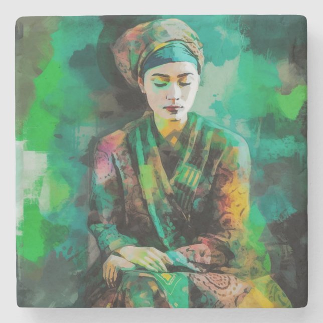 Woman in Green  Stone Coaster (Front)
