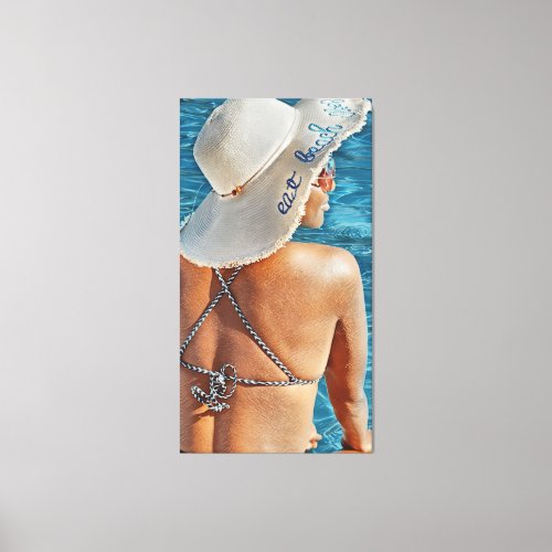 Woman in Hat At Pool Large Canvas Print Wall Art