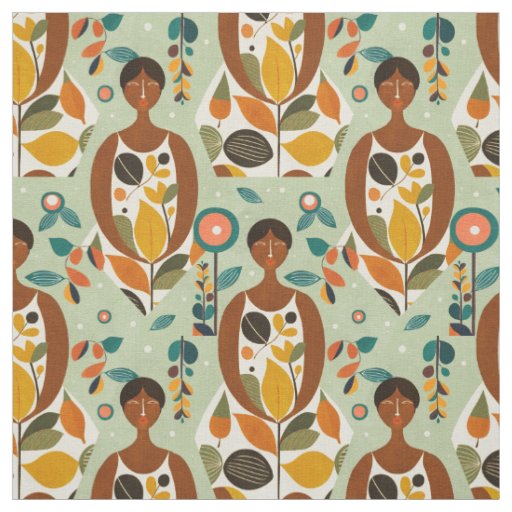 Woman in her garden fabric