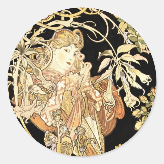 Woman in Jasmine Vines Classic Round Sticker (Front)