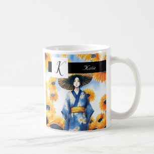 Woman in Kimono, Sunflowers Coffee Mug