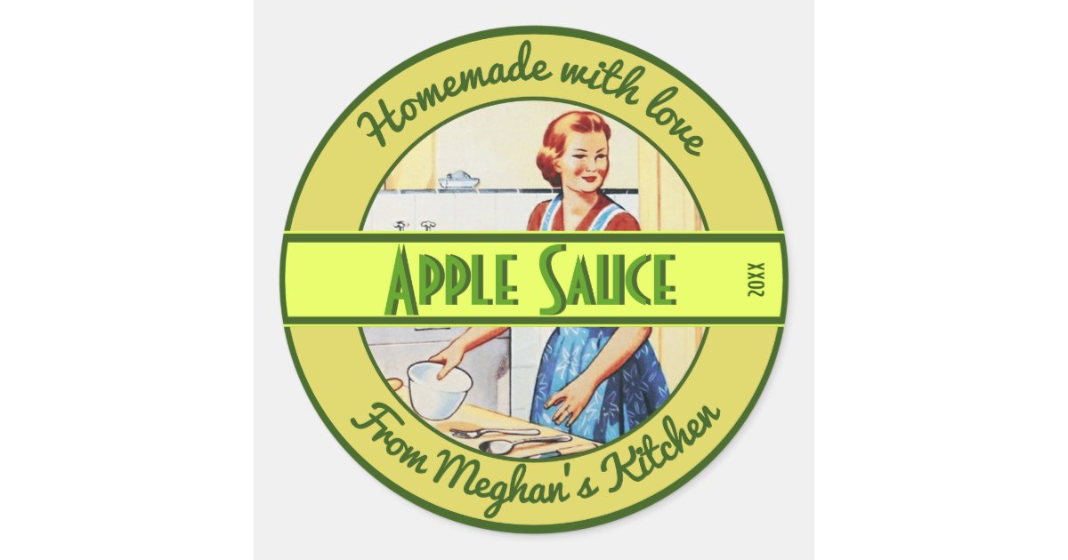Woman in Kitchen Baking Vintage Custom Text Food Classic Round Sticker ...