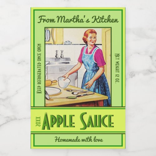 Woman in Kitchen Baking Vintage Custom Text Food Food Label