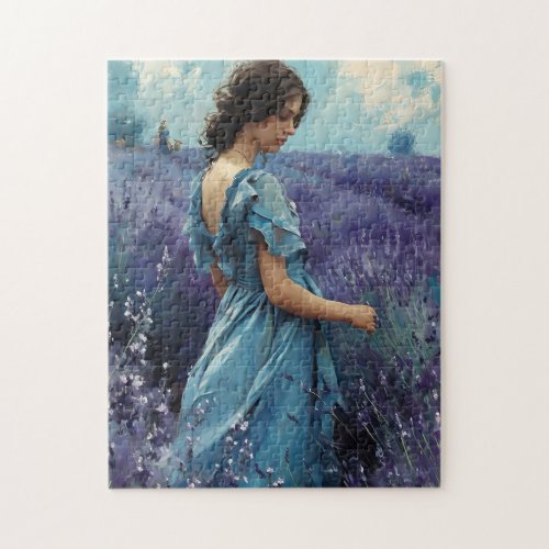 Woman in lavender field Vintage Jigsaw Puzzle