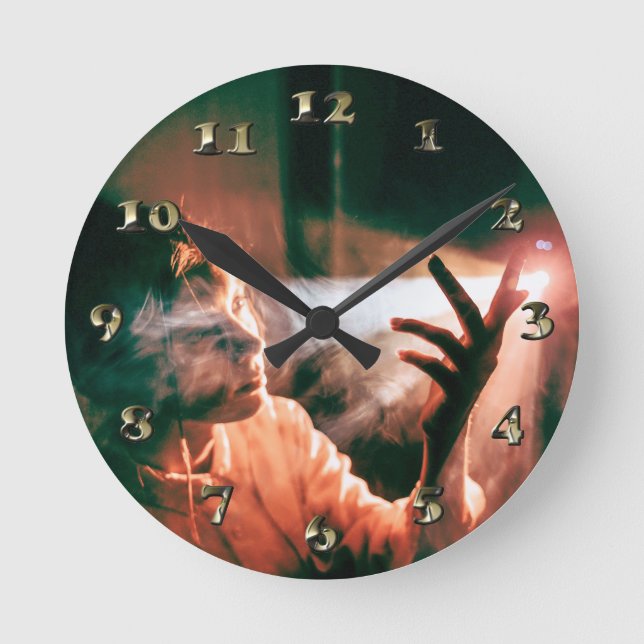 Woman in Light and Smoke Round Clock (Front)