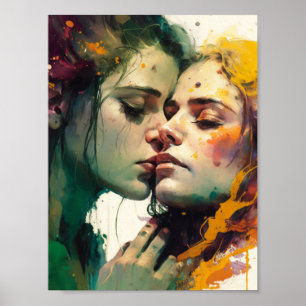 Woman in Love Colorful Mixed Media Painting Poster