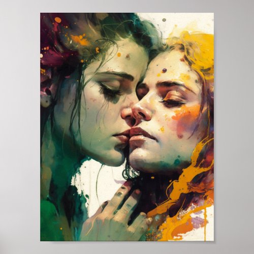 Woman in Love Colorful Mixed Media Painting Poster