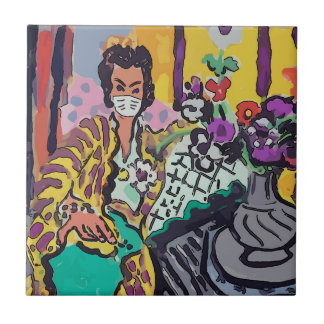 woman in Mask, art Ceramic Tile