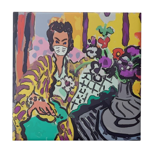 woman in Mask, art Ceramic Tile (Front)