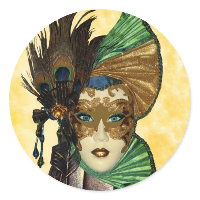 Woman In Masquerade Art Round Stickers