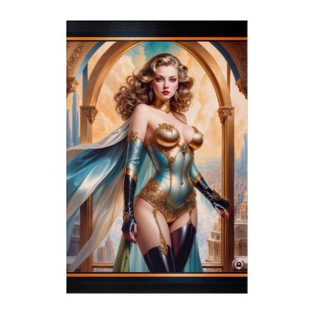 Woman In Opulent Gold Turquoise Attire by Xzendor7 Acrylic Print (Front)