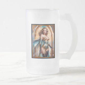 Woman In Opulent Gold Turquoise Attire by Xzendor7 Frosted Glass Beer Mug