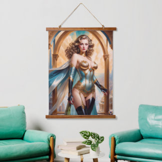 Woman In Opulent Gold Turquoise Attire by Xzendor7 Hanging Tapestry