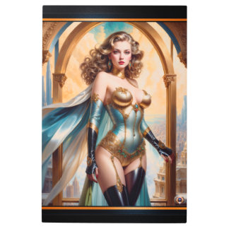 Woman In Opulent Gold Turquoise Attire by Xzendor7 Metal Print