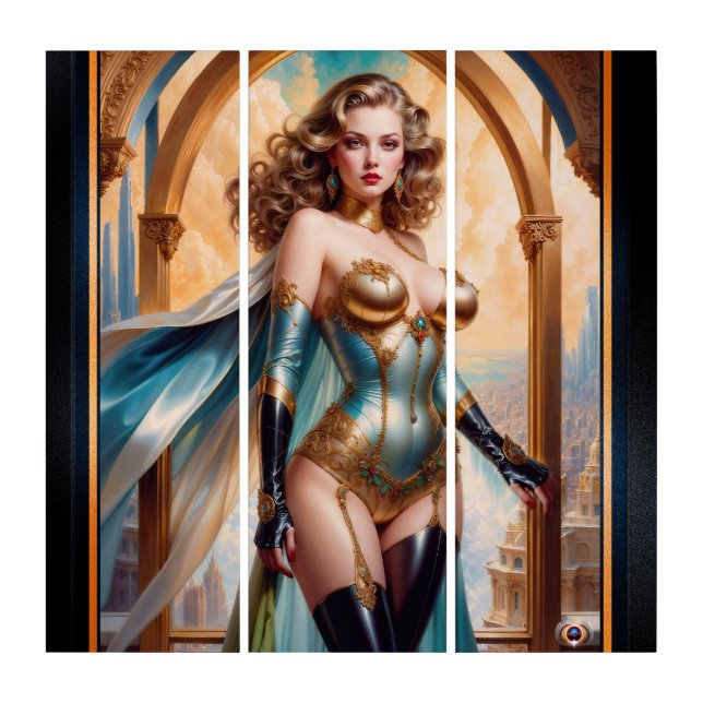 Woman In Opulent Gold Turquoise Attire by Xzendor7 Triptych (Front)