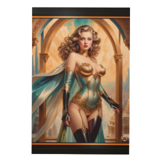 Woman In Opulent Gold Turquoise Attire by Xzendor7 Wood Wall Art