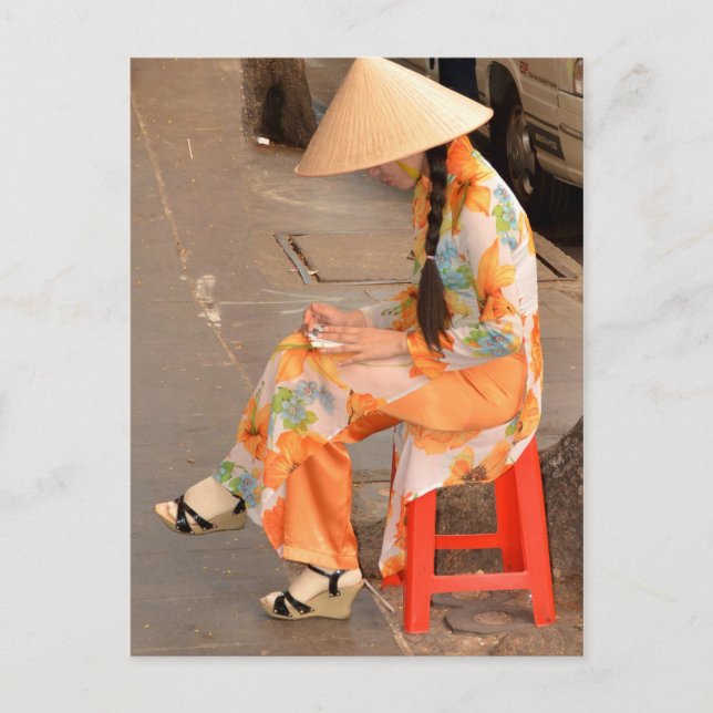 Woman in Orange and Conical Hat Postcard (Front)