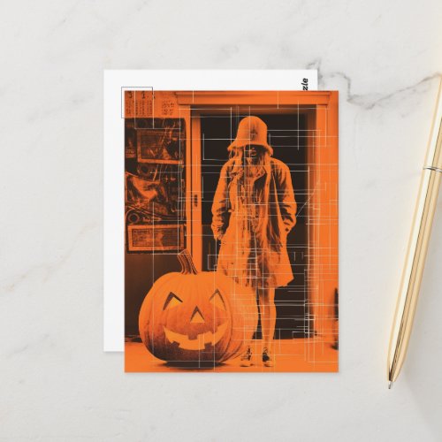 Woman in Orange Halloween Postcard