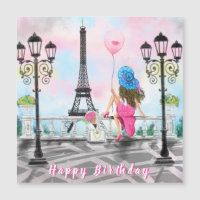 Woman In Paris Birthday Card Magnet Eiffel Tower