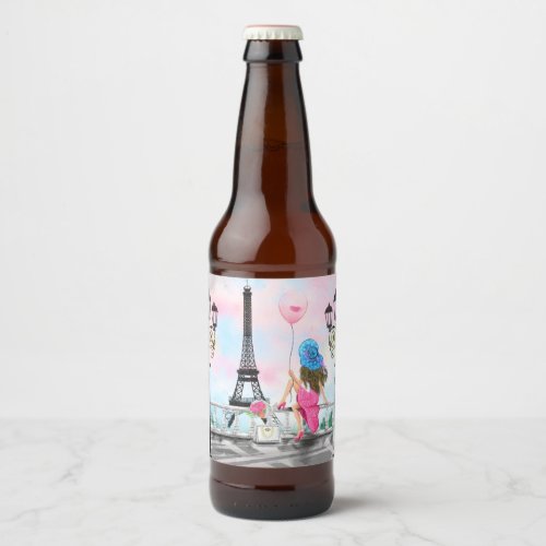 Woman In Paris Bottle Label Eiffel Tower