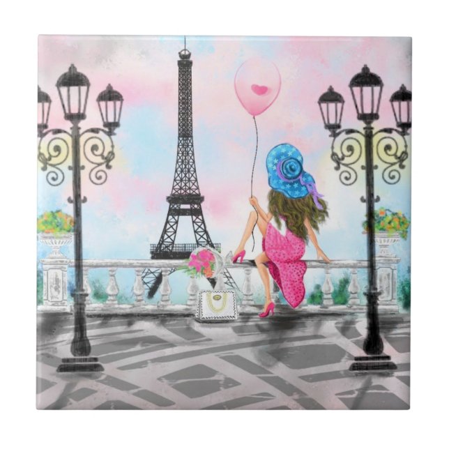 Woman In Paris Ceramic Tile Eiffel Tower (Front)