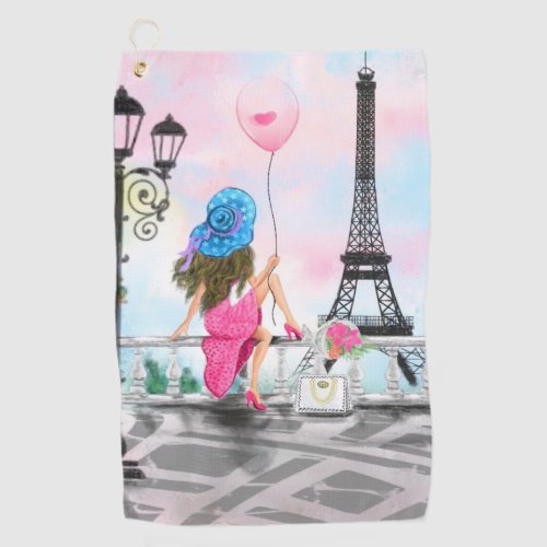 Woman In Paris Eiffel Tower Golf Towel Gift