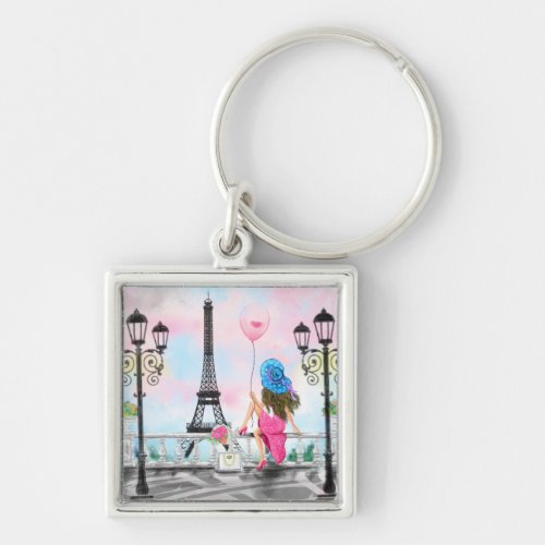 Woman In Paris Eiffel Tower Keychain Gift