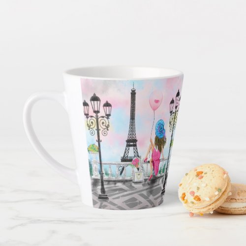 Woman In Paris Eiffel Tower Latte Mug