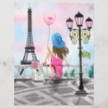 Woman In Paris Eiffel Tower Letterhead<br><div class="desc">Pretty Woman and Pink Heart Balloon - I Love Paris - Eiffel Tower Romantic Drawing - Choose / Add Your Unique Text / Font / Color - Make Your Special Gift - Resize and move or remove and add elements - Image / text with customization tool ! - Drawing and...</div>
