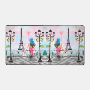Woman in Paris Eiffel Tower Mirror Design Desk Mat