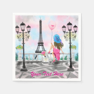 Woman In Paris Eiffel Tower Napkins Custom Text