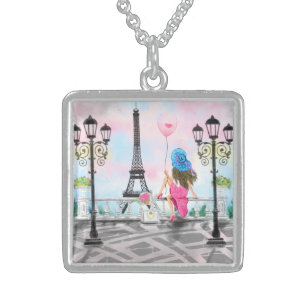 Woman In Paris Eiffel Tower Necklace Gift