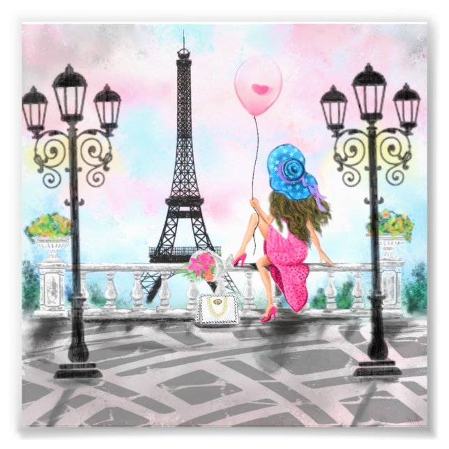 Woman In Paris Eiffel Tower Photo Print (Front)