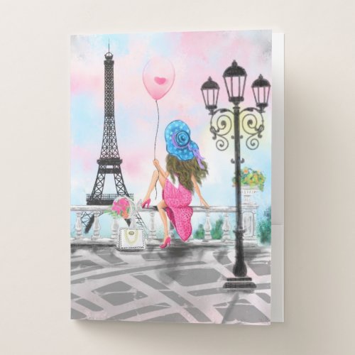 Woman In Paris Eiffel Tower Pocket Folder