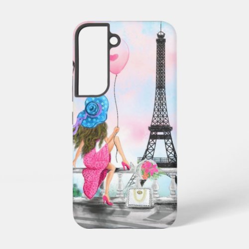 Woman In Paris Eiffel Tower Samsung Galaxy S22 Case