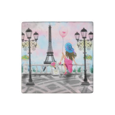 Woman In Paris Eiffel Tower Stone Magnet Gift at Zazzle