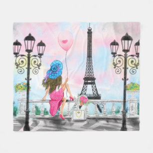 Woman In Paris Fleece Blanket with Eiffel Tower